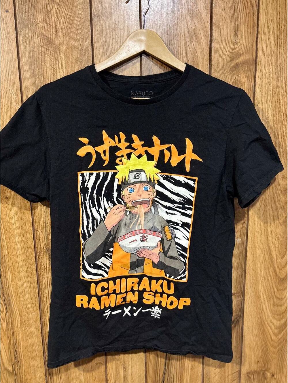 Naruto Shippuden Ichiraku Ramen Shop Graphic T-Shirt Medium Black Cotton